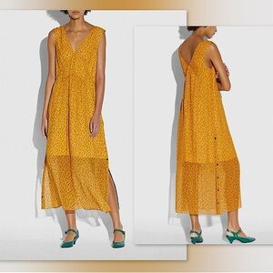 ✨Coach Sleeveless Silk Dot Print V Neck Dress in Yellow & Multi Dots, 8 NWT✨